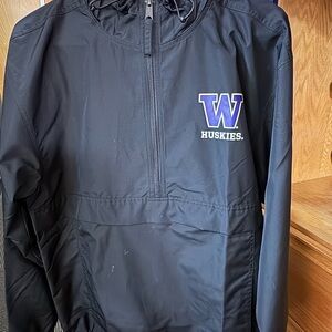 UW black raincoat anorak hooded